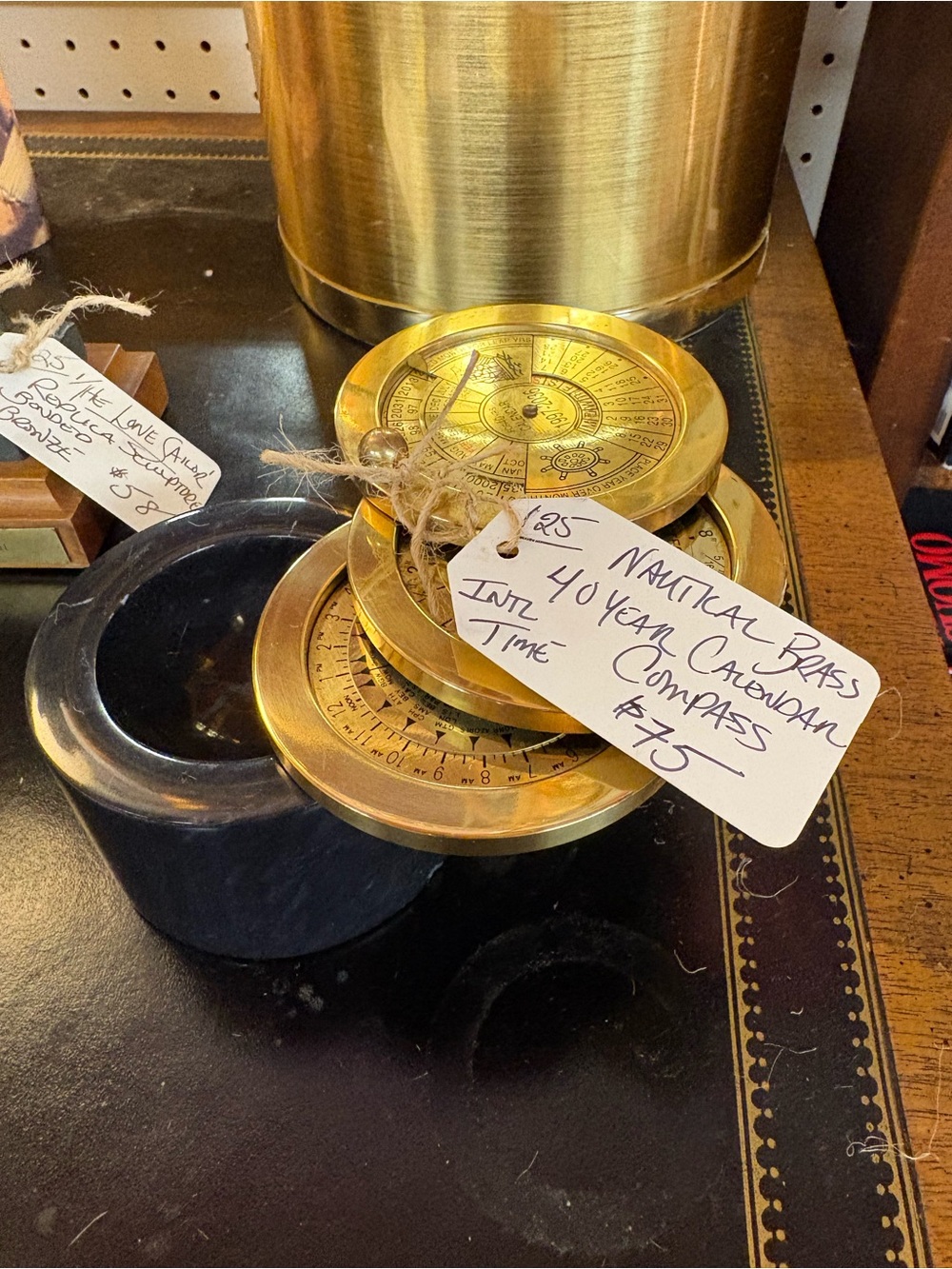 Brass Nautical Compass Calendar Stack - Vintage Style